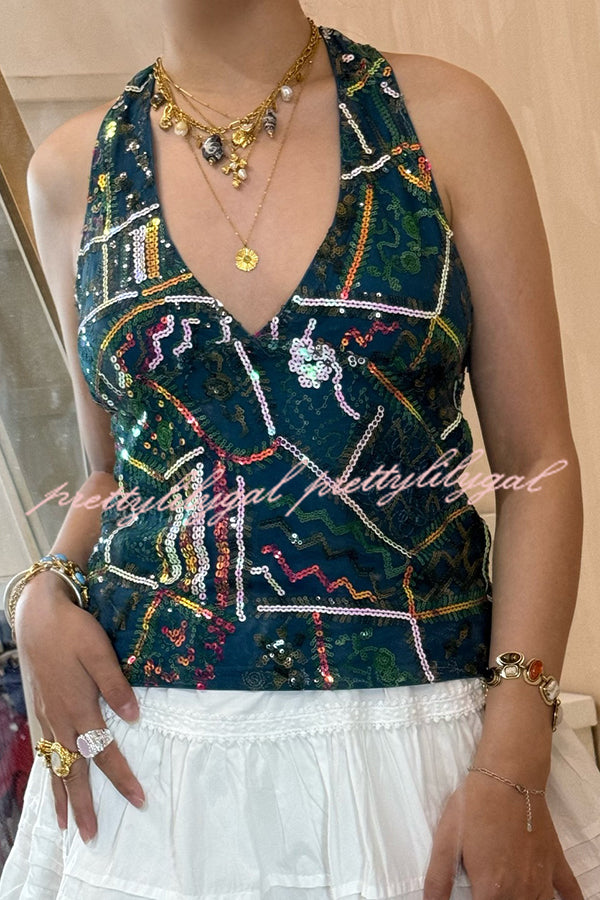 Fashion Sequined Casual V-neck Backless Slim Vest