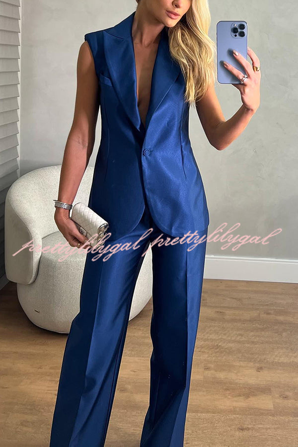 Luxurious Styling Satin Backless Straps Lapel Blazer Vest and Straight Pants Set