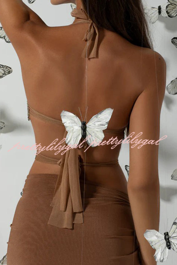 Timeless Beauty Gold Metallic Butterfly Back Lace-up Halter Tank