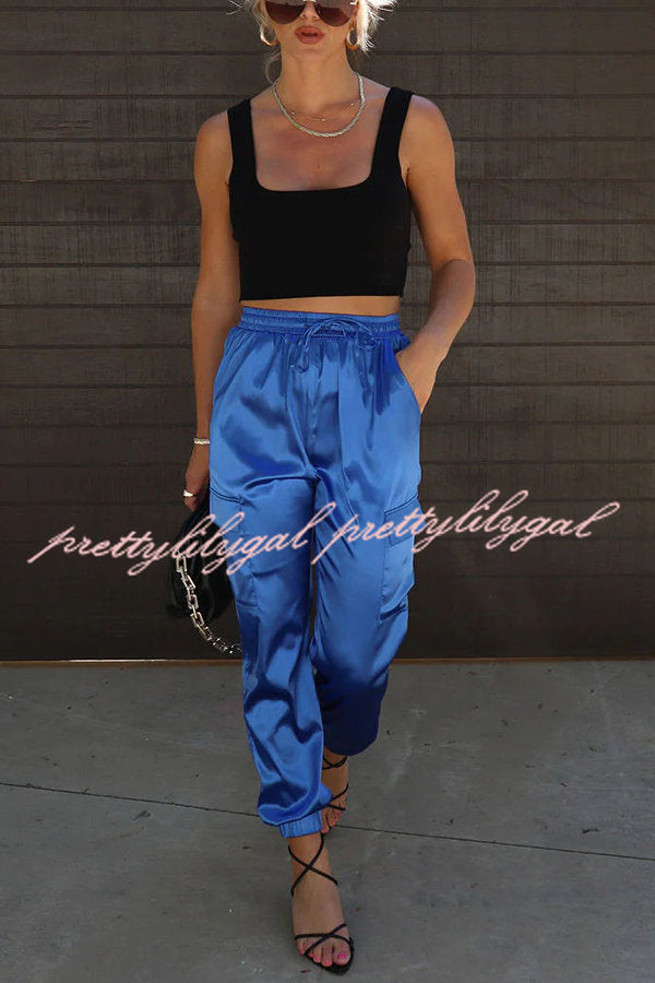 Something Great Satin Pocketed Elastic Waist Cargo Pants