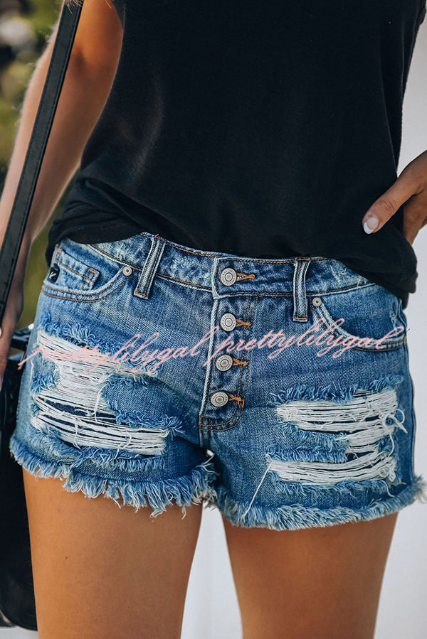 Independence Day American Flag Print Bottom Tassel Denim Pocket Shorts