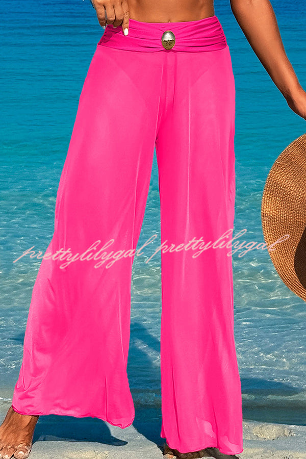 Solid Color Loose Metal Buckle Beach Pants