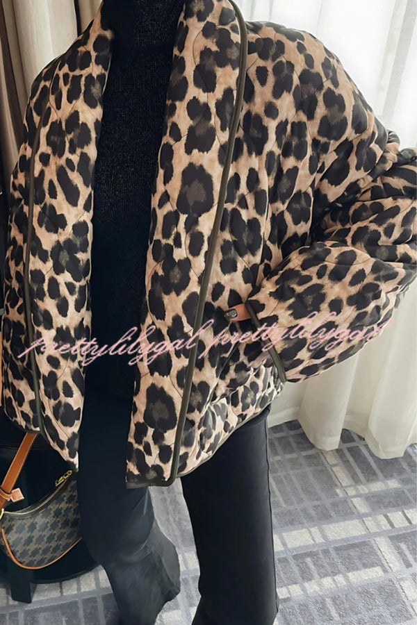 Leopard Print Loose Lapel Pocket Jacket