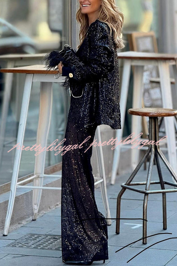 Special Treat Sequin Lapel Party Loose Blazer