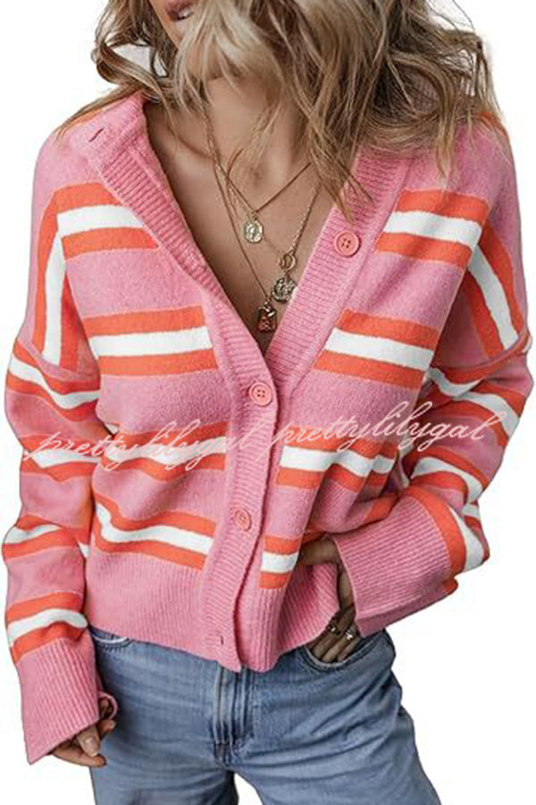 Colorblock Striped Knitted Long-sleeve Cardigan