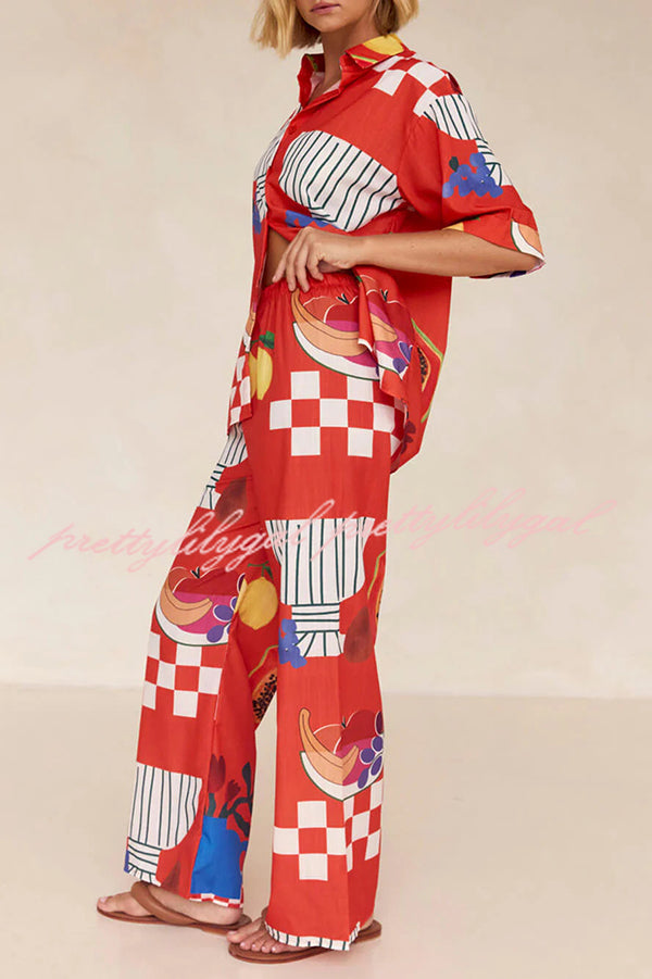 Unique Printed Casual Shirt and Elastic Waist Pants Set