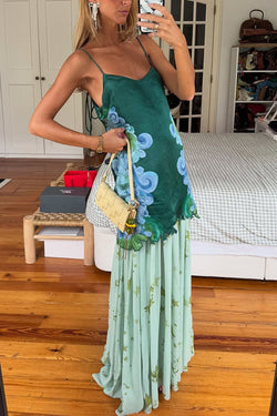 pleated tulle maxi dress A-line Spaghetti Straps Pleated Tulle Prom Dress, Green / 18