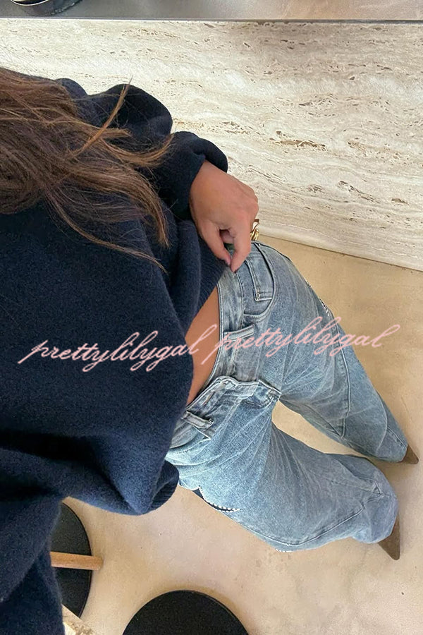 Jessy Denim Mid Rise Side Star Pattern Pocket Wide Leg Jeans