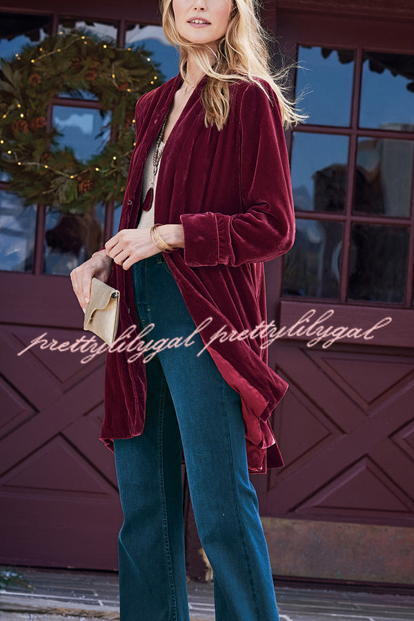 Solid Color Velvet Long-sleeved Loose Mid-length Coat