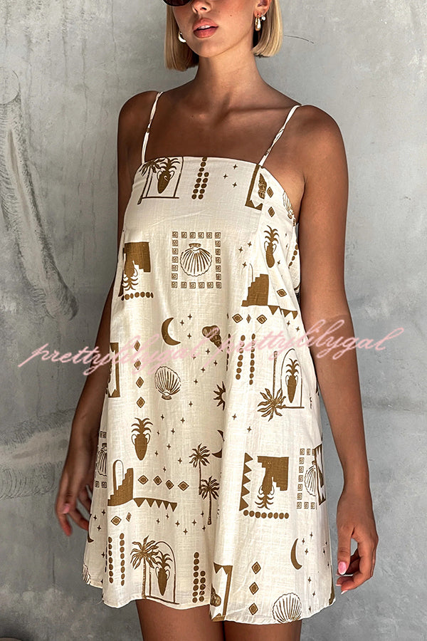 Fashionable Graffiti Printed Halter Backless Loose Mini Dress