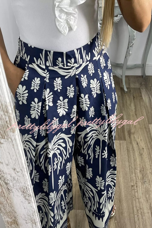 Unique Print Elastic Waist Loose Pocket Holiday Wide Leg Pants