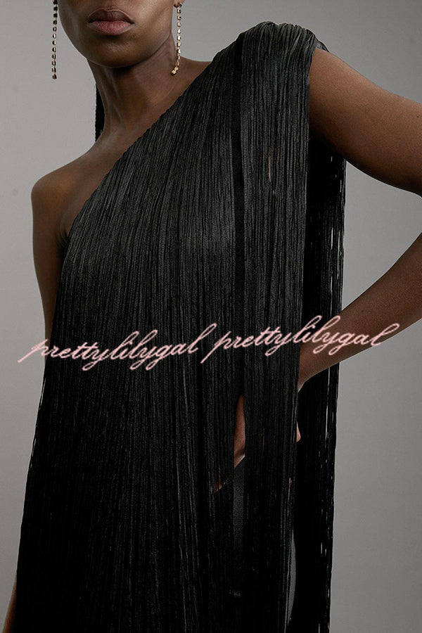 Fashion One-shoulder Slim-fit Elegant Tassel Mini Dress
