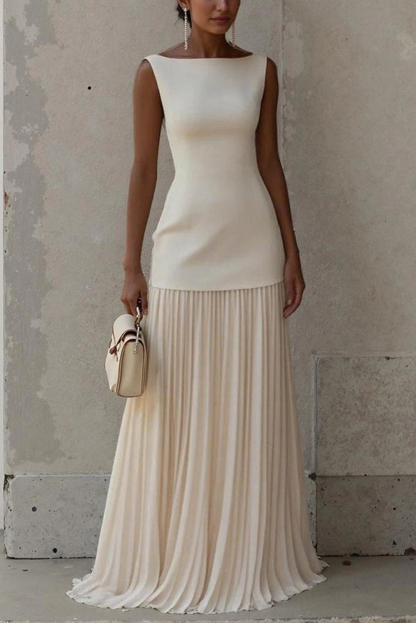 Solid Color Sleeveless Pleated Elegant Maxi Dress Solid Color Sleeveless Pleated Elegant Maxi Dress