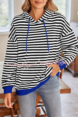 Striped Print Long Sleeve Pocket Loose Hoodie