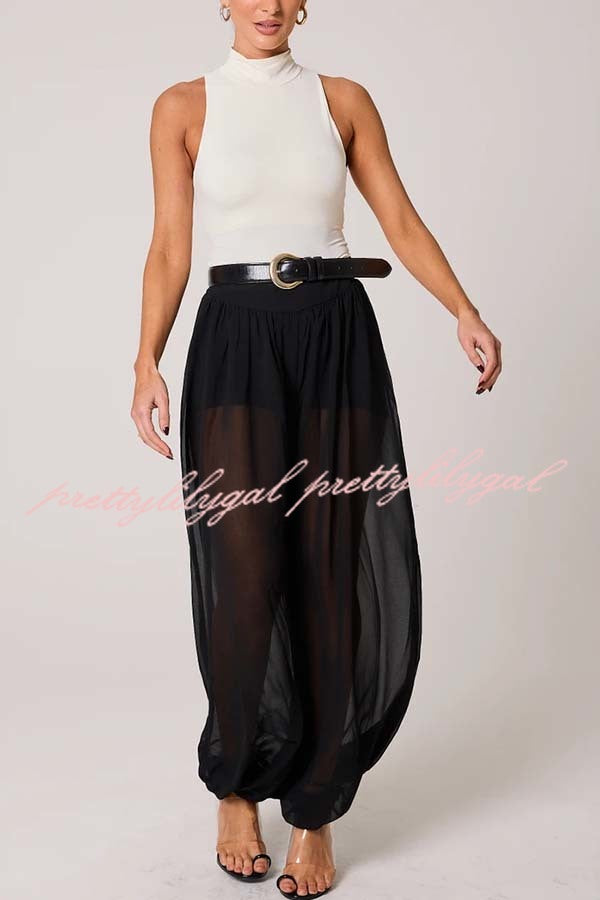 Autumn Avenue Chiffon See-Through Elastic Waist Aladdin Bloomers Pants