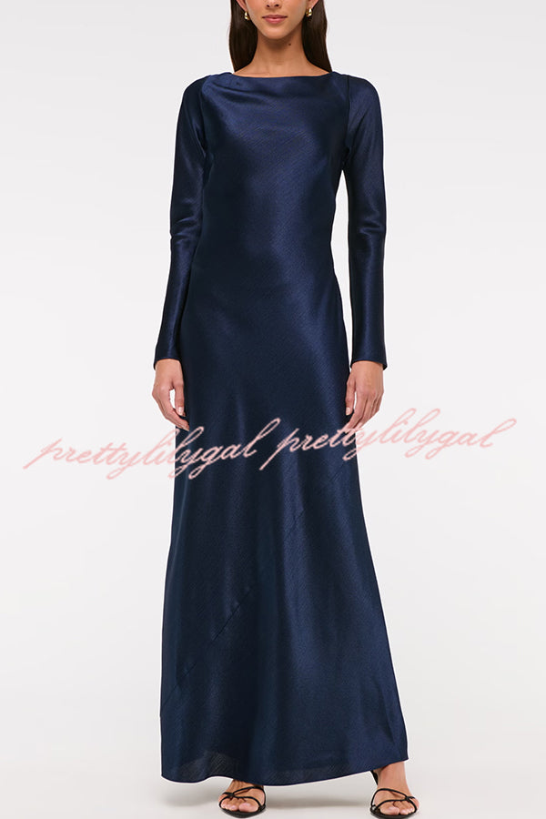 Eternal Event Satin Long Sleeve Cowl Back Slip Maxi Dress