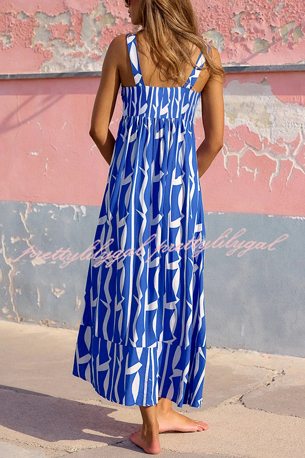 Unique Printed Holiday Style French Sling Maxi Dress