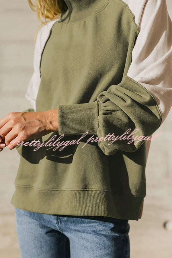 Fashionable Contrast Color Stitching Long Sleeve Loose Sweatshirt