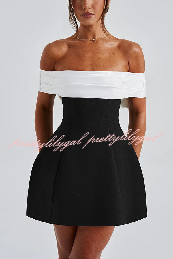 Sexy Contrast Off-the-shoulder Bow-embellished Mini Dress