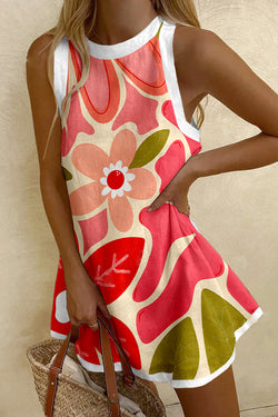 Floral Print Sleeveless Resort Mini Dress