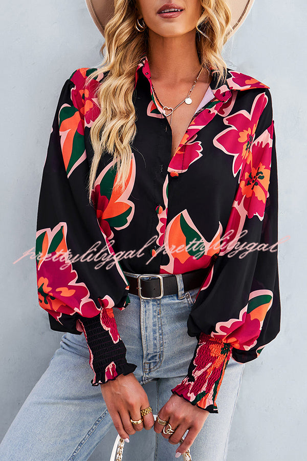 Contrast Unique Print Button Down Long Sleeved Shirt