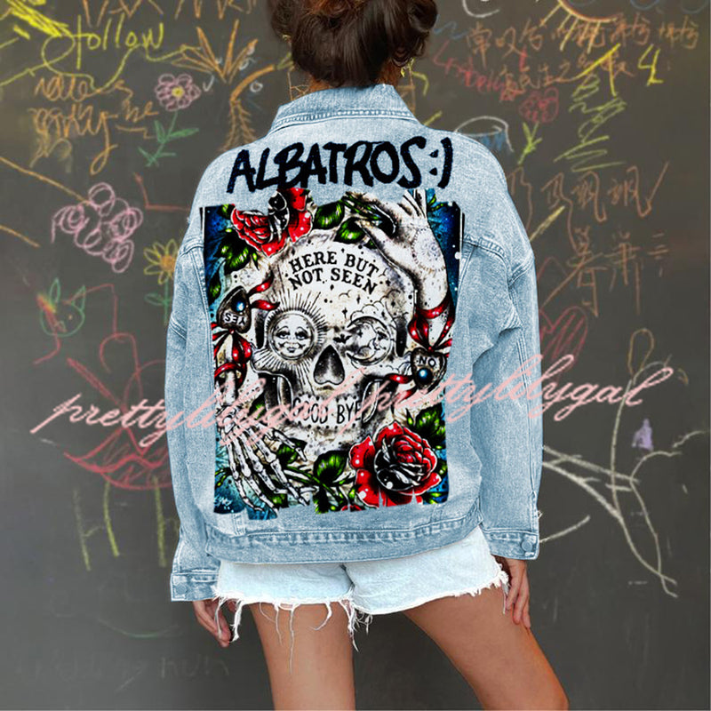 Halloween Print Long Sleeve Denim Jacket