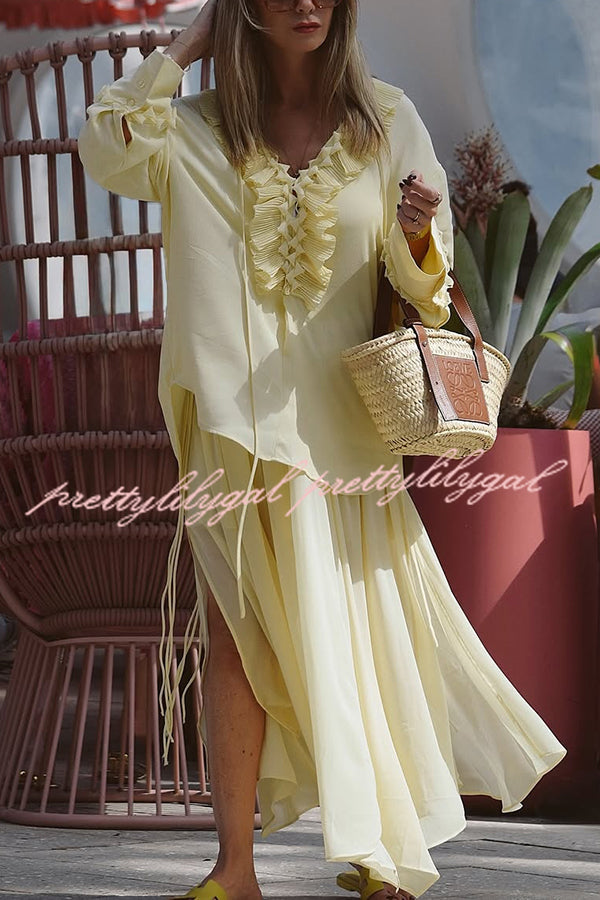 Solid Elastic Waist Drawstring Maxi Skirt