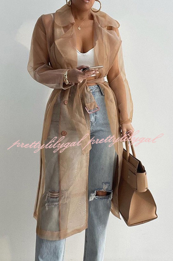 Solid Color Patchwork Button Belt Pocket Long Sleeve Coat