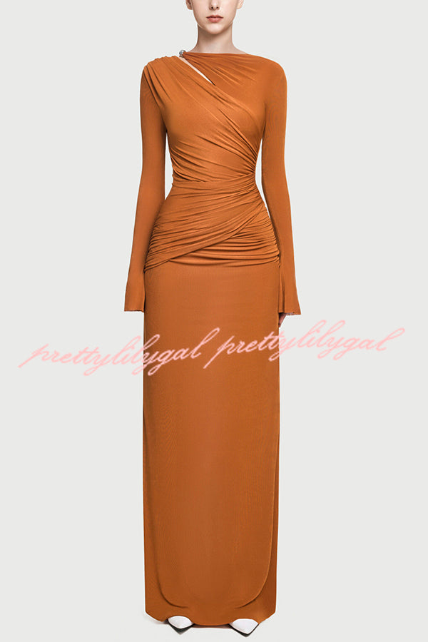 Stylish Long-sleeved Slim-fit Pleated Elegant Maxi Dress