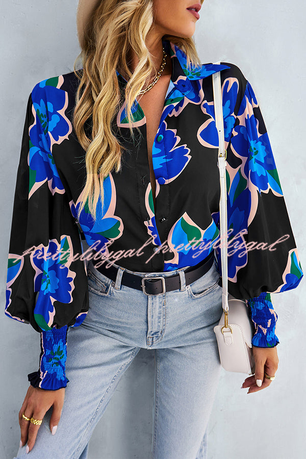 Contrast Unique Print Button Down Long Sleeved Shirt