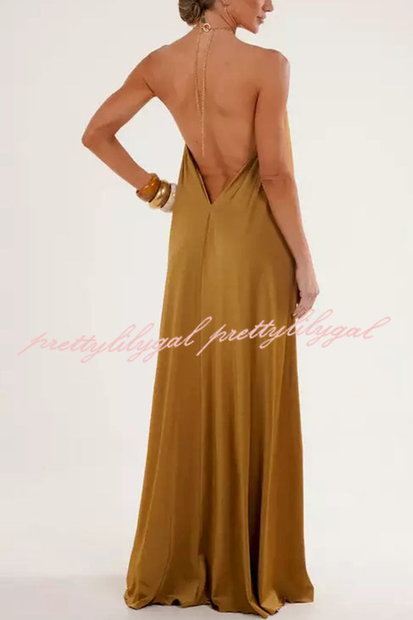 Ocean Goddess Metal Circular Chain Halter Backless Vacation A-line Ma prettylilygal Ocean Goddess Metal Circular Chain Halter Backless Vacation A-line Ma prettylilygal