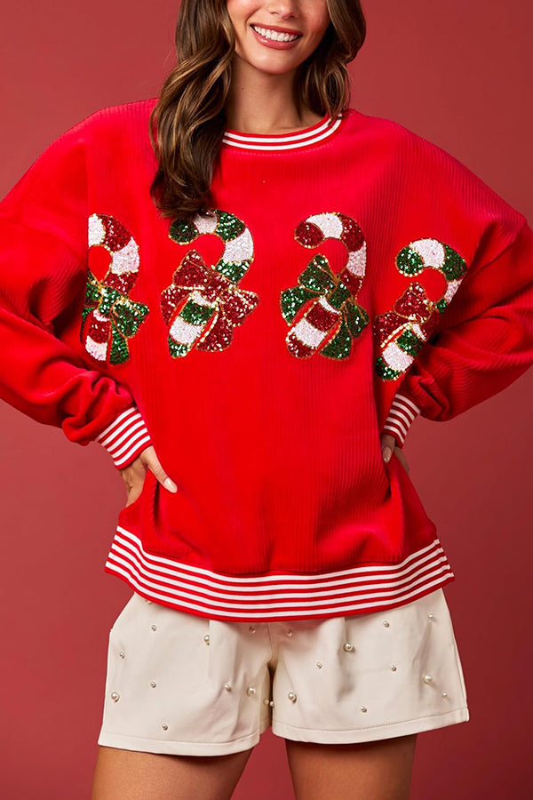 Christmas Decoration Sequined Round Neck Long Sleeve Sweatshirt