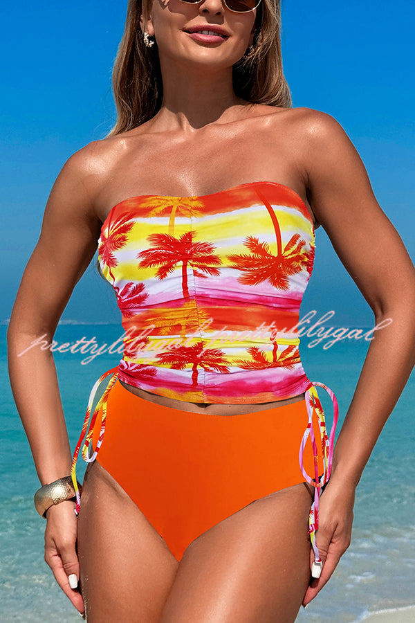 Unique Print High Waist Tie-Stretch Two-Piece Bikini Swimsuit