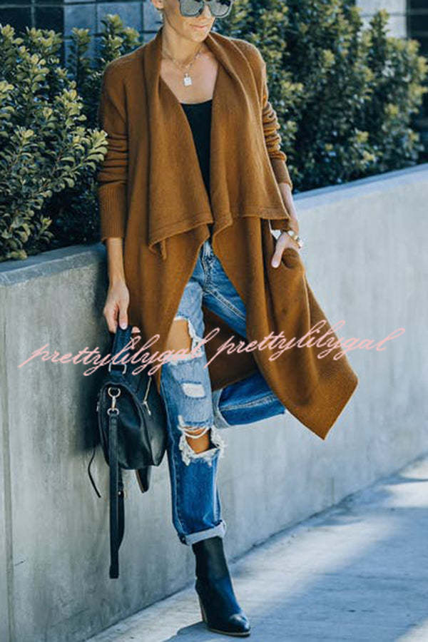 Fireside Pocketed Oversized Drape Neckline Knit Cardigan