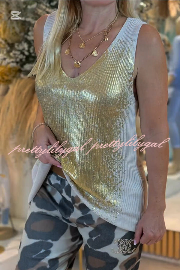 Fashion Metallic V-Neck Sleeveless Knitted Vest