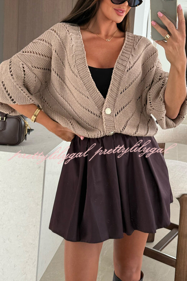 Fashion Hollow Knitted V-neck Button Loose Cardigan