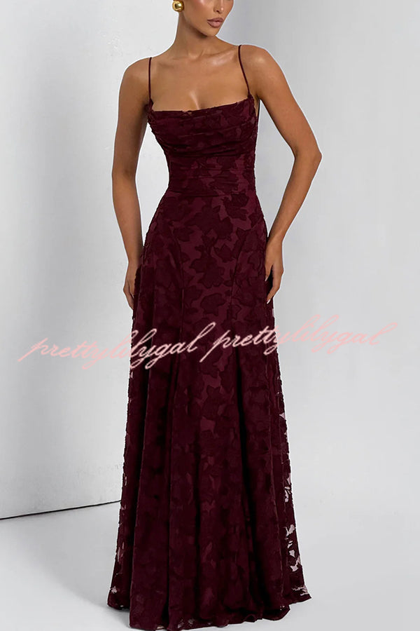 Francis Floral Burnout Jersey Fabric Cowl Neck Back Lace-up Maxi Dress