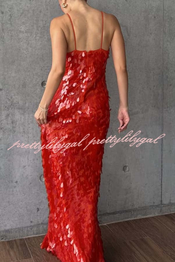 Reshape Beauty Fish Scale Sequin Cutout U-neck Slip Maxi Dress