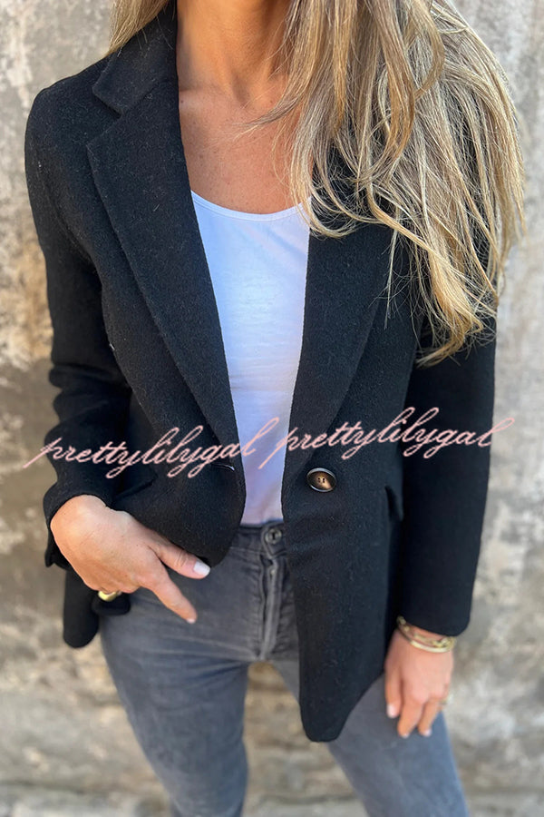 Daytime Perfection Faux Wool Lapel Button Relaxed Blazer