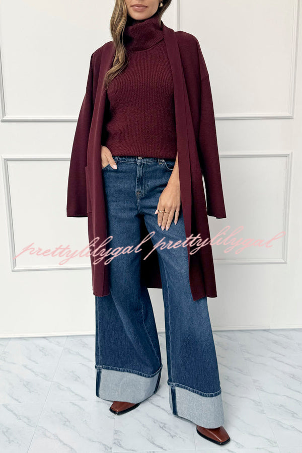Comfortable Season Ribbed Knit Turtleneck Sleeveless Relaxed Sweater
