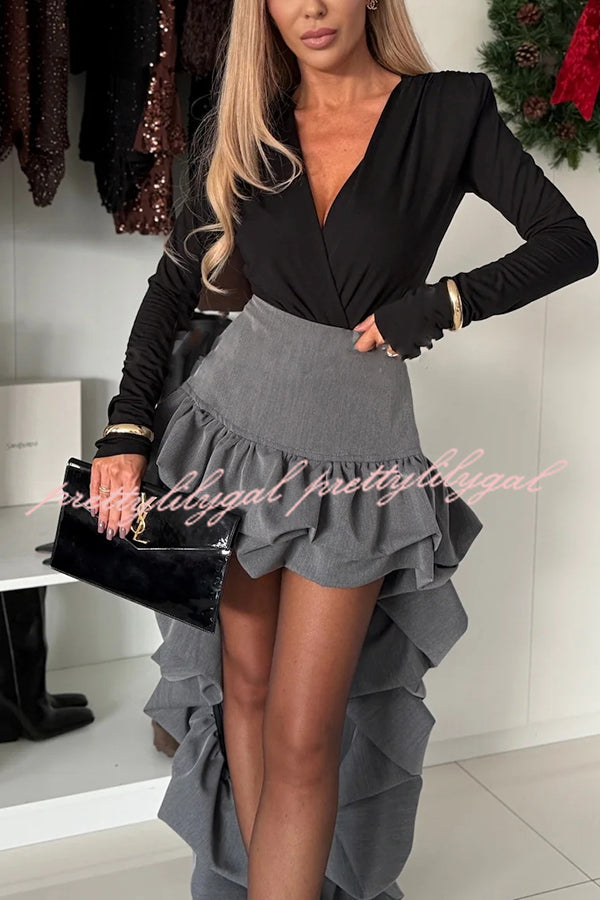 Toast To Midnight Solid Color High Rise Irregular Ruffled High Low Maxi Skirt