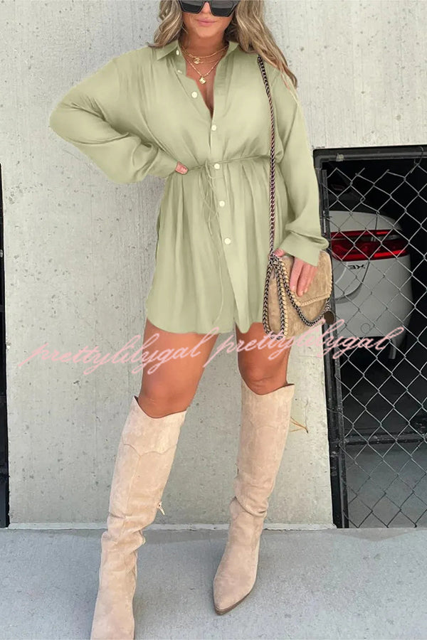 Solid Color Long Sleeve Button Casual Shirt-Style Rompers