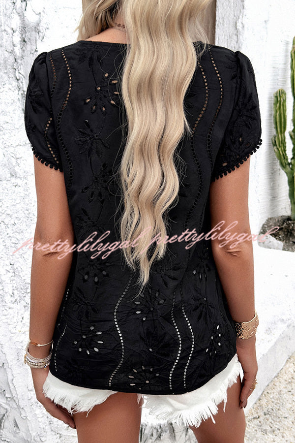 Stunning Cutout Jacquard Short Sleeve Top