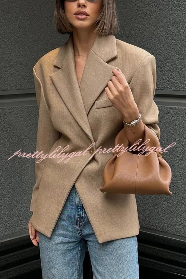 Solid Color Loose Lapel Long Sleeve Button Blazer