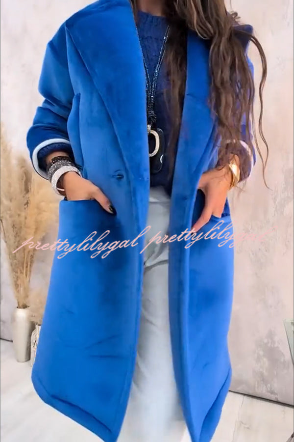 A Pleasant Winter Button Up Long Sleeve Pocket Lapel Loose Midi Jacket