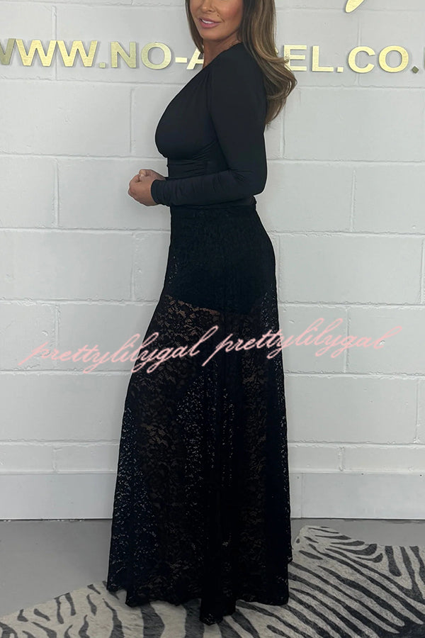 Elegant and Sexy Hollow Lace Maxi Skirt