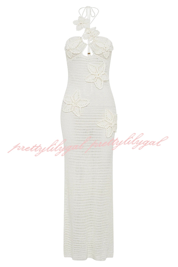 Call It Chic Knit Floral Crochet Halter Fishtail Hem Maxi Dress