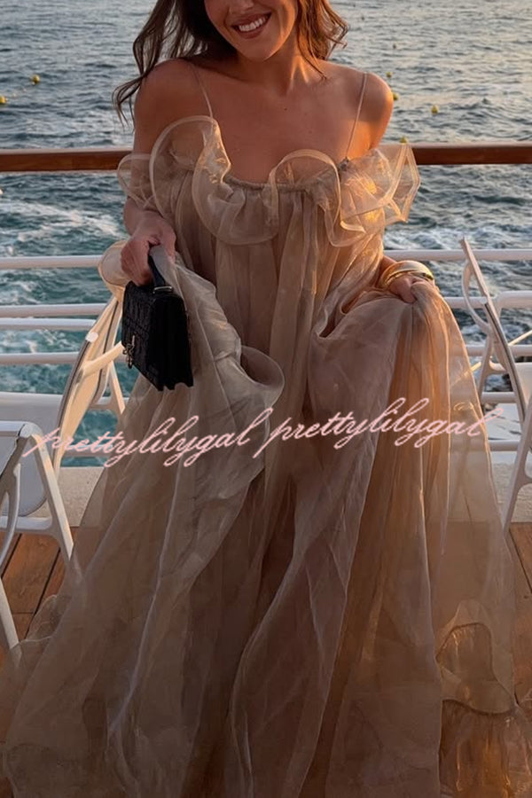 By The Sea Organza Ruffle High Low Hem Slip A-line Maxi Dress
