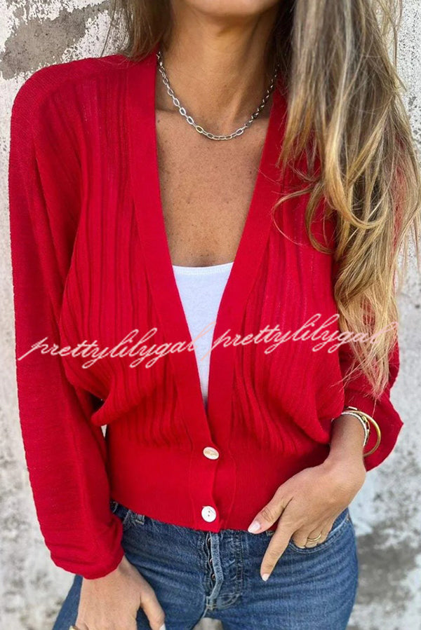 Solid Color Loose V-neck Long-sleeved Casual Knitted Sweater