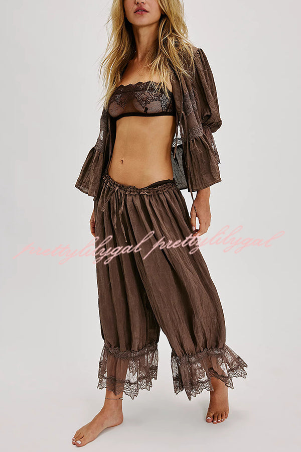 Pastoral Style Elastic Waist Lace Hem Bloomer Pants